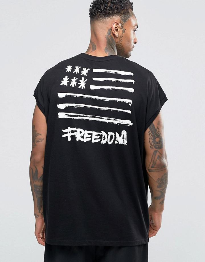Asos Super Oversized Sleeveless T-shirt With Freedom Flag Back Print - Black