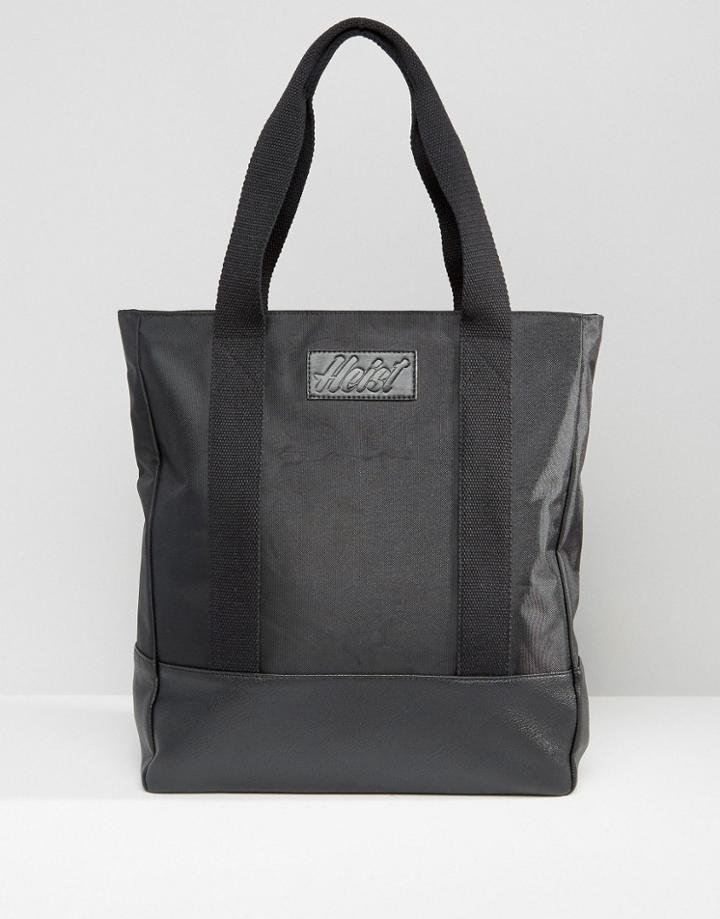 Heist Tote Nylon Bag With Leather Look Trims - Black