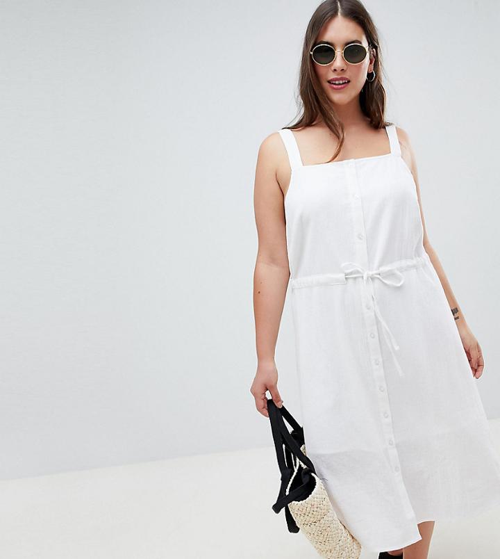 Asos Design Curve Button Through Casual Midi Sundress - White