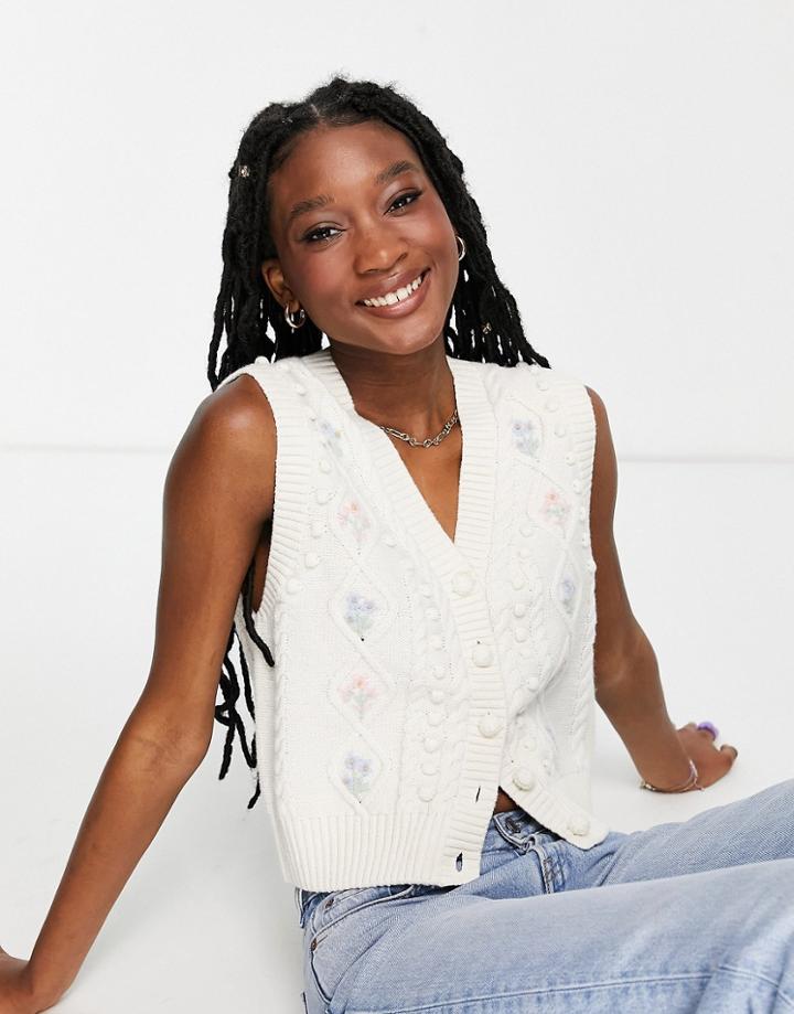 & Other Stories Knitted Floral Vest In Off White