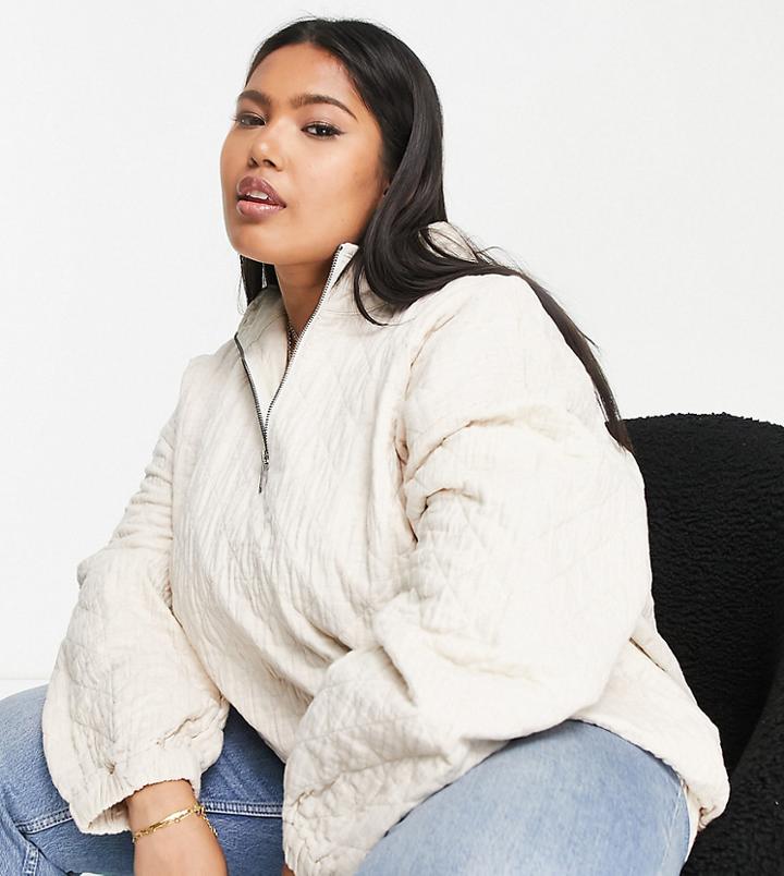 Madewell Plus Half Zip Sweater In Oatmeal-neutral