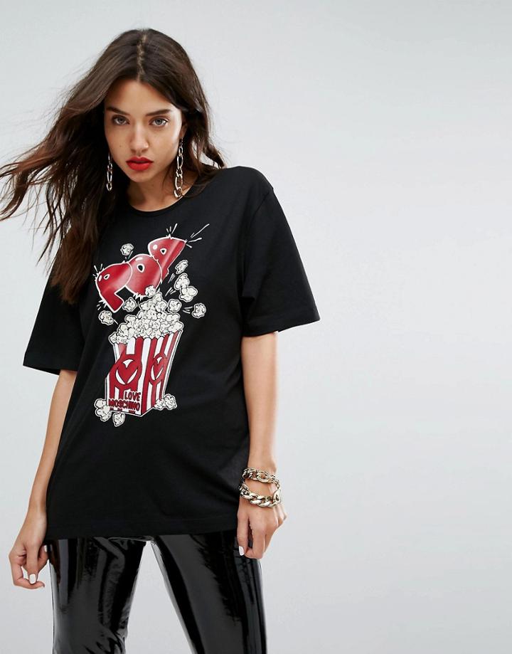 Love Moschino Popcorn Printed T-shirt - Black