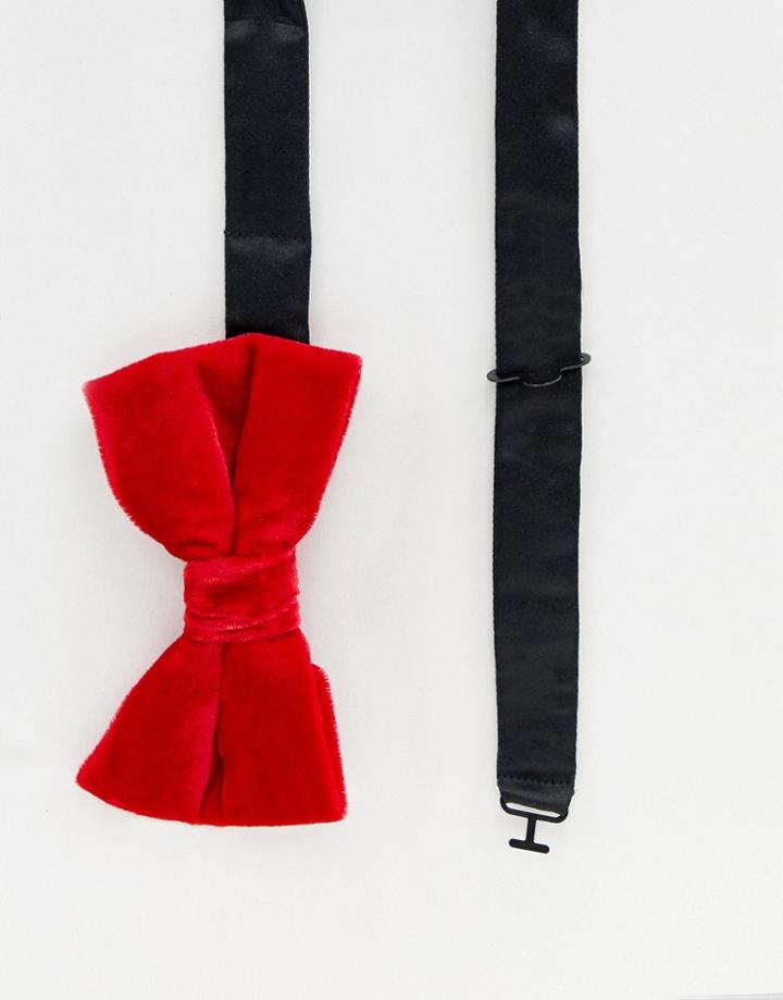 Moss London Bow Tie In Red Velvet - Red