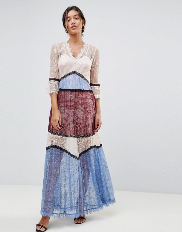 Morgan Premium Paneled Contrast Lace Maxi Dress