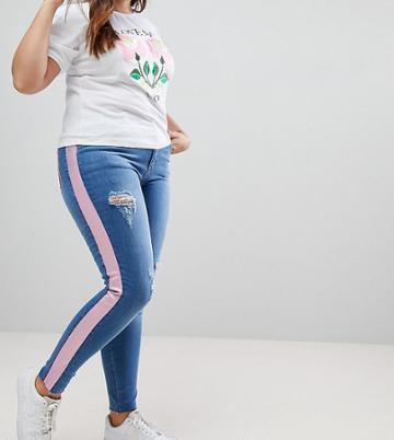 Chorus Plus Pink Foil Side Stripe Skinny Jeans - Blue