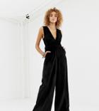 Sacred Hawk Wide Leg Jumpsuit In Velvet - Black