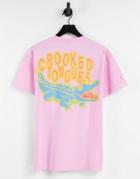 Crooked Tongues T-shirt With Crocodile Print In Pink