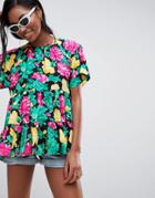 Asos Design Smock Top In Bright Floral - Multi