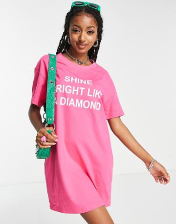 Urban Revivo Slogan T-shirt Mini Dress In Pink