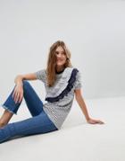 Asos T-shirt In Stripe With Mix And Match Stripe Ruffle - Multi