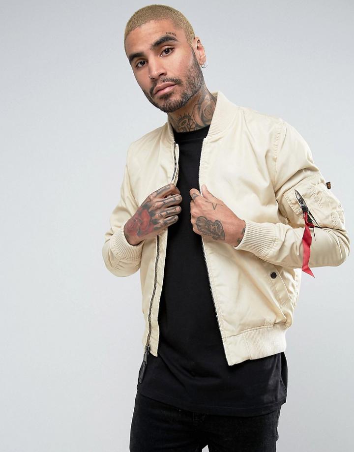 Alpha Industries Ma1-tt Bomber Jacket Slim Fit In Beige - Beige
