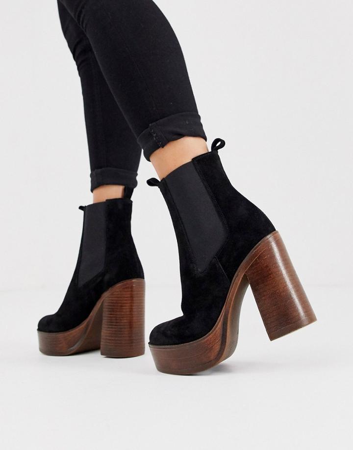 Asos Design Extra Suede Platform Chelsea Boots In Black