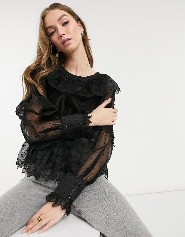 Topshop Dobby Shirred Waist Blouse In Black