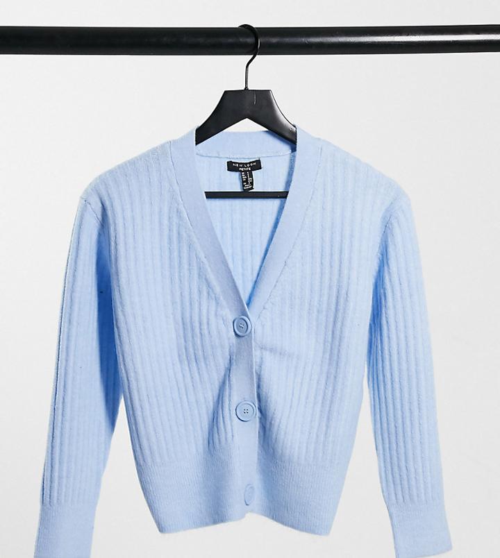 New Look Petite Ribbed Button Through Cardigan In Baby Blue