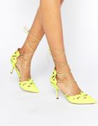 Asos Siren Lace Up Pointed Heels - Lime