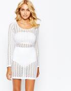 American Apparel Longsleeve Body-conscious Dress In Sheer Mesh Crochet - White