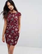 Qed London Floral Tulip Pencil Dress - Red