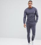 Asos Tall Tracksuit Muscle Sweatshirt/super Skinny Jogger In Charcoal - Black