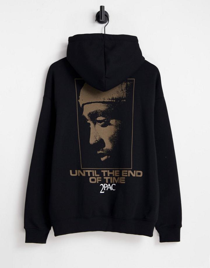 Pull & Bear Tupac Text Print Hoodie In Black