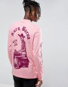 Asos Relaxed Long Sleeve T-shirt With Macabre Front And Back Print - Pink