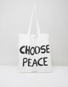 Monki Choose Peace Canvas Tote Bag - Cream