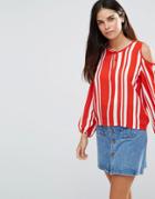 Tfnc Striped Top With Cold Shoulder Detail - Red