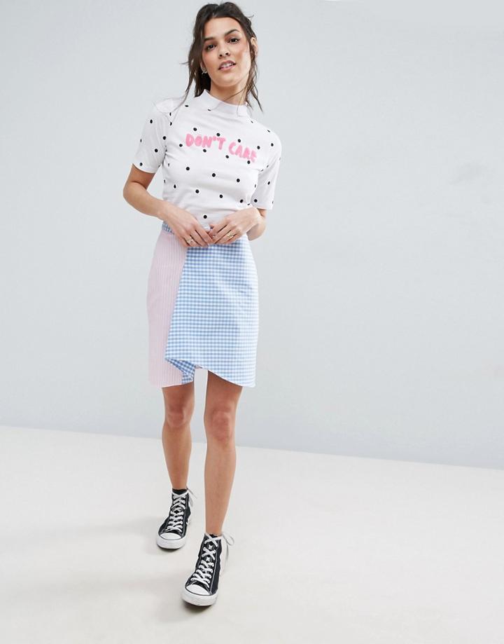 Asos Asymmetric Hem Mini Skirt With Stripe And Gingham Mix - Multi