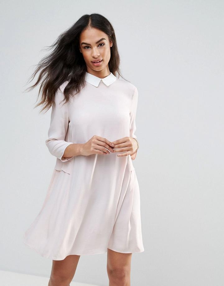 Frnch Peter Pan Collar Shift Dress - Beige