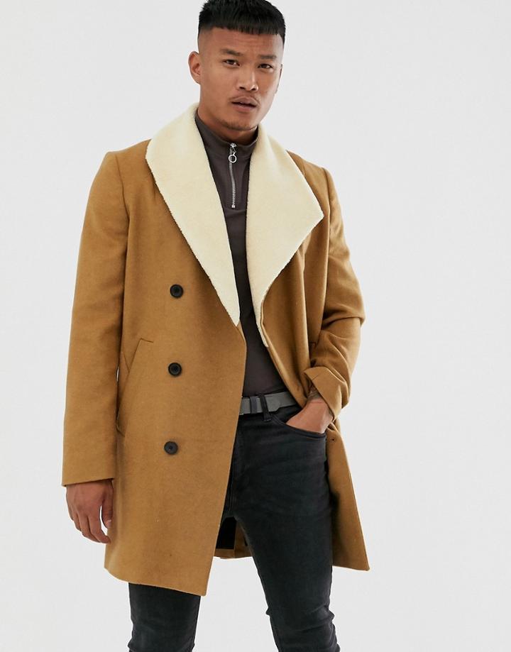 Religion Faux Shearling Asymmetric Overcoat In Tan