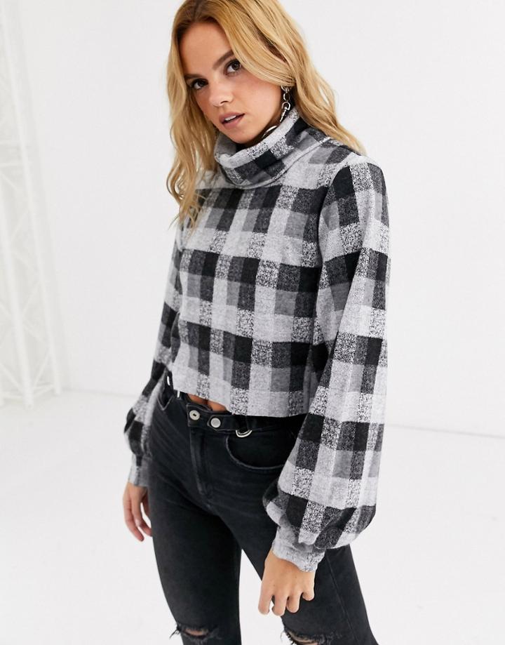 Noisy May Checked Soft Knitted Roll Neck Sweater
