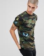 Brave Soul Butterfly Emroidered Camo Print T-shirt - Green