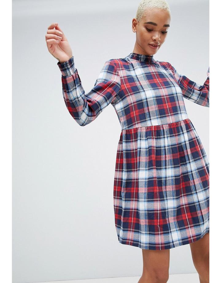 Noisy May Erik Checked Smock Dress - Multi