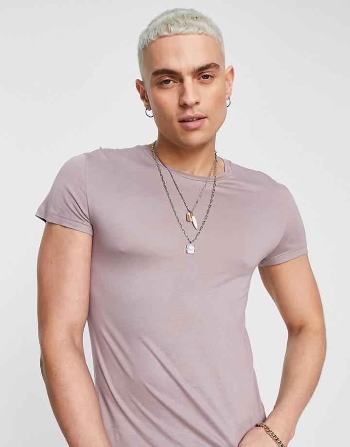 Asos Design Muscle Viscose T-shirt In Washed Pink