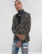 Devils Advocate Premium Floral Skinny Fit Embroidered Blazer - Multi