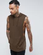 Asos Longline Sleeveless T-shirt With Hood And Extreme Dropped Armhole - Brown