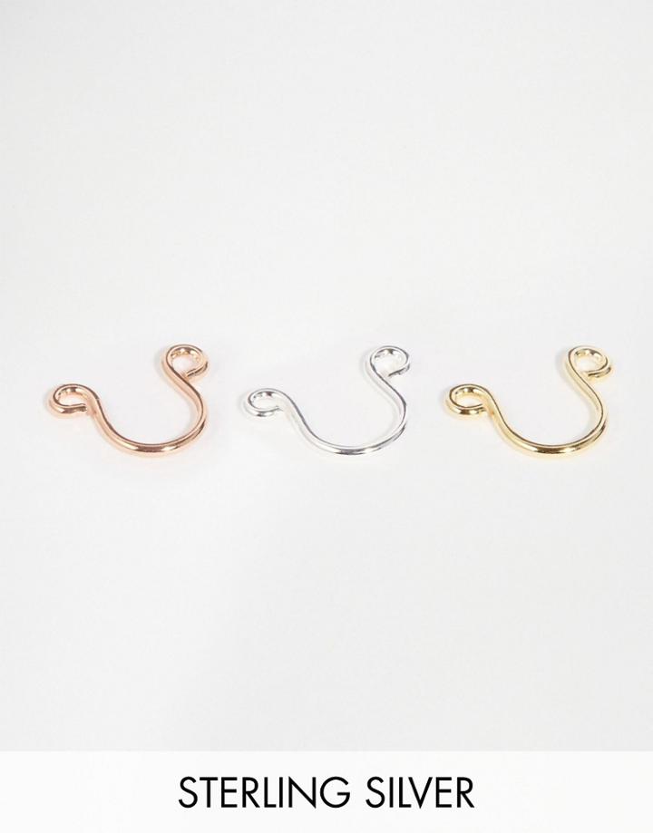 Asos Sterling Silver Faux Nose Ring Multipack - Mixed Metal