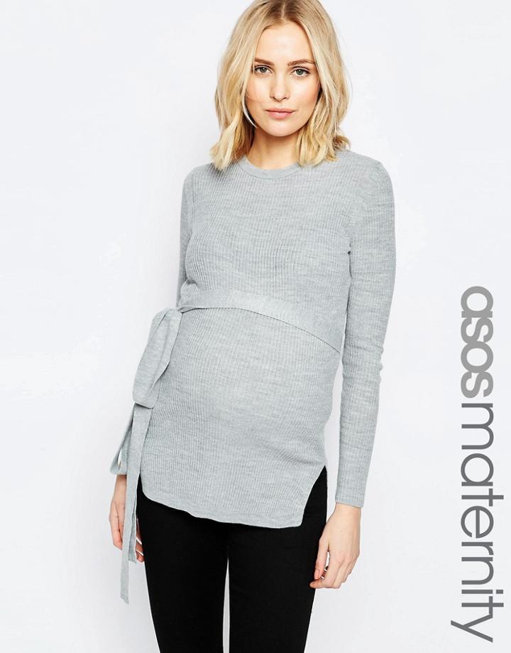 Asos Maternity Rib Tunic With Tie Belt - Gray