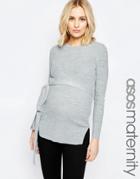 Asos Maternity Rib Tunic With Tie Belt - Gray