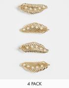 Asos Design Pack Of 4 Hair Clips In Leaf Design With Pearls In Gold Tone