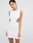 Rare Cut Out Bodycon Dress With Clasp Detail - Cream