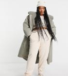 Asos Design Curve Waterfall Parka Coat In Khaki-grey