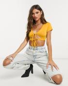 Love & Other Things Cut Out Crop Top In Mustard-yellow