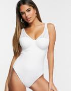 Asos Design Fuller Bust Underwired Mesh Overlay Cupped Swimsuit In White