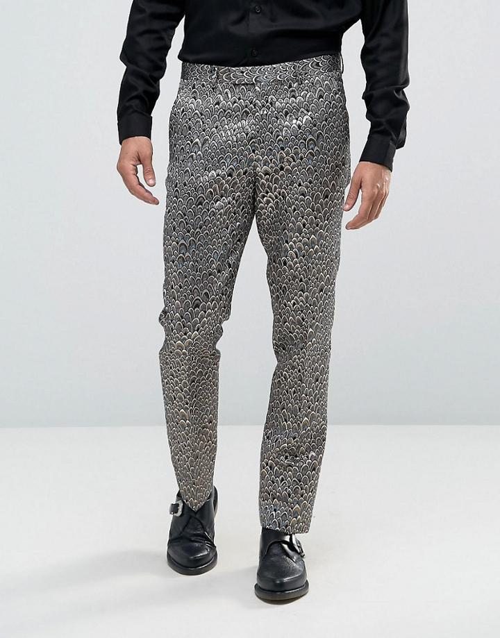 Asos Slim Smart Pants In Peacock Feather - Multi