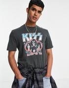 Only & Sons Relaxed Fit Band T-shirt With Kiss Chest Print In Charcoal-grey