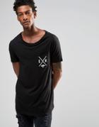 Asos Longline T-shirt With Stretch Neck And Chest Print - Black