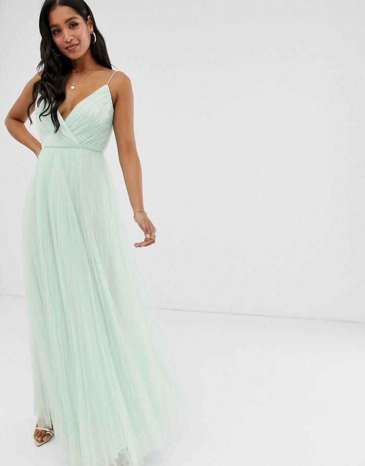 Asos Design Cami Pleated Tulle Maxi Dress-multi