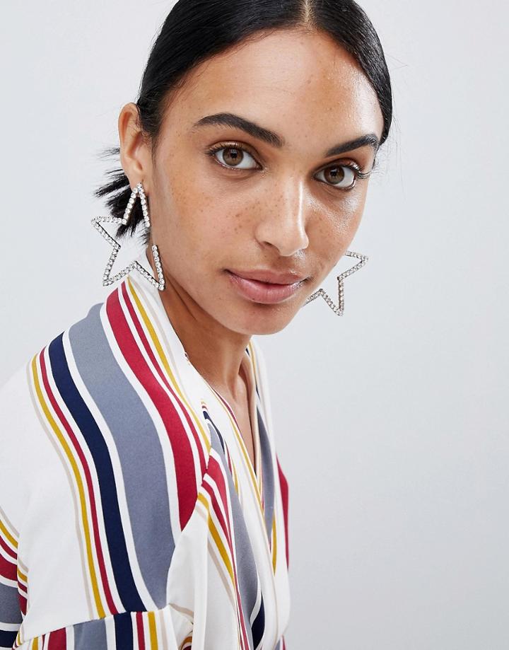 Loverocks London Rhinestone Star Statement Earrings - Silver