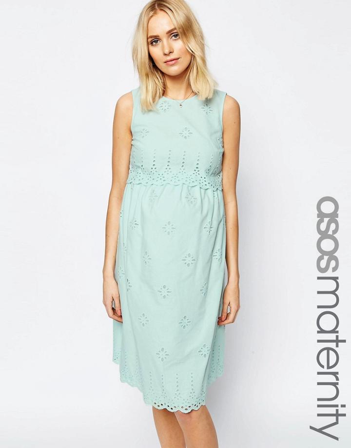 Asos Maternity Broderie Midi Sundress - Green
