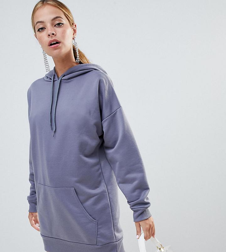 Boohoo Petite Oversized Hoody Dress In Blue - Gray